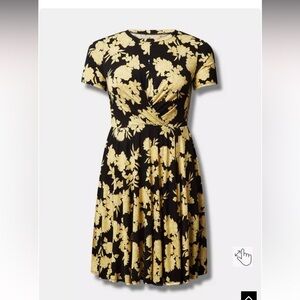 torrid Black and Yellow Floral Twist-Waist Midi Dress
